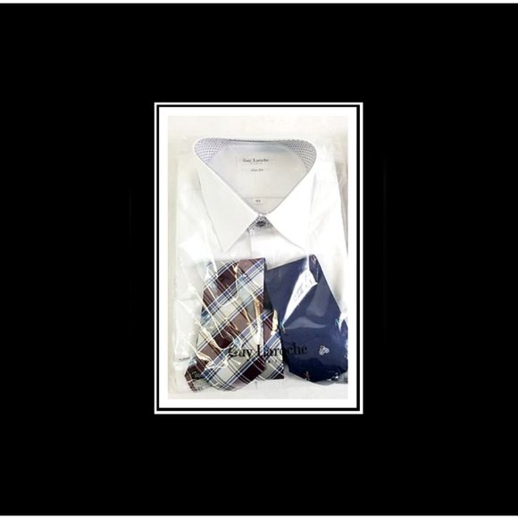New Rare/Unique Guy Laroche Men's Button Up Paris White Shirt & Two Ties SetL